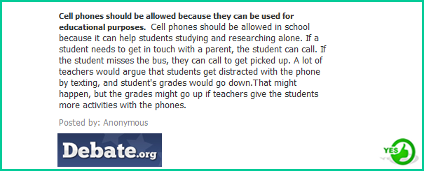 Argumentative essay cell phones in school